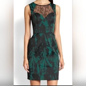 Aidan by Aidan Mattox Black and Teal Lace Mini Dress